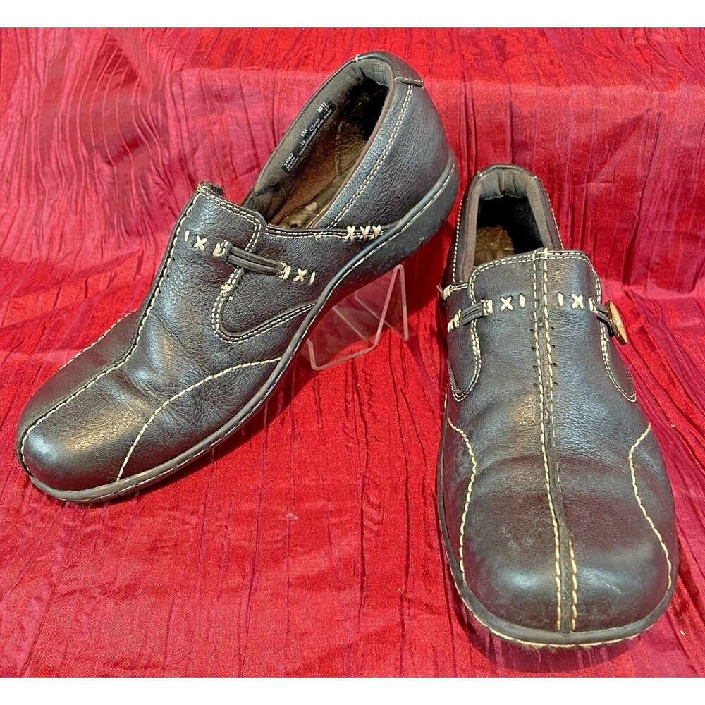 Womens Clarks Bendables Brown Leather Slip-On Comfort Shoes sz 8M